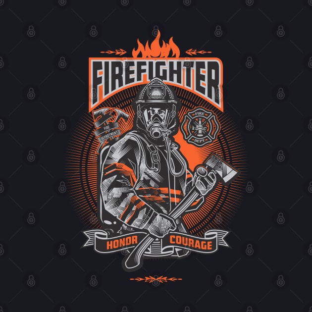 Honor and Courage- Firefighter Wearing Protective Gear Holding Axe by Vector-Artist