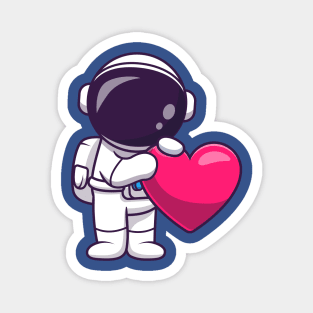 Astronaut Holding Love Heart Cartoon Magnet