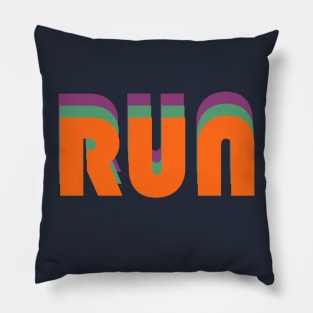 Run - inspirational retro text design - motivation (orange on blue) Pillow