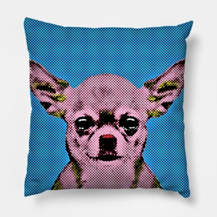 Pop Art Portrait of Chihuahua in Blue Background Pillow