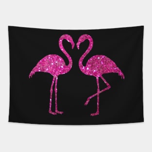 Bright Pink Faux Glitter Flamingos Silhouette Tapestry