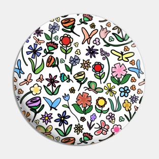 Cute Cartoon Flowers and Butterflies Pin