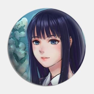 Sad anime girl with black hair Pin