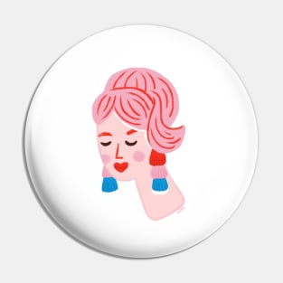 Pink Hair Lady Retro Pin