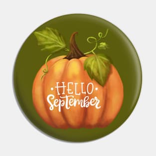 Hello September Fall Season Pumpkin Back to School Pin