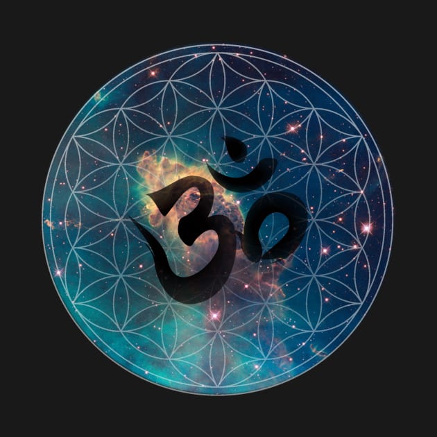 Om in Nebula Flower of Life by Bluepress