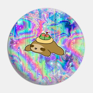 Sloth and Lovebird Nest Rainbow Holographic Pin