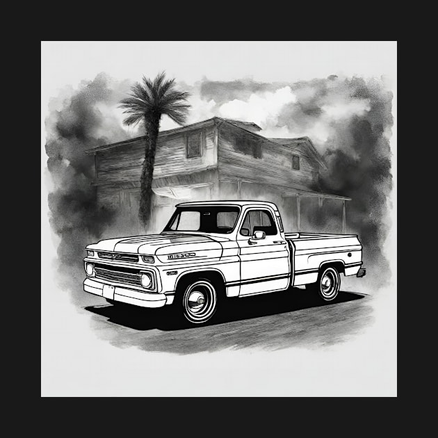 Chevy C-10 Pickup black and white by cloudviewv2