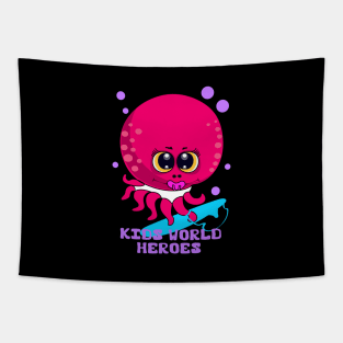 Cute new born baby Octopus with Honey Boo Surfing Design Kids World Heroes Tapestry