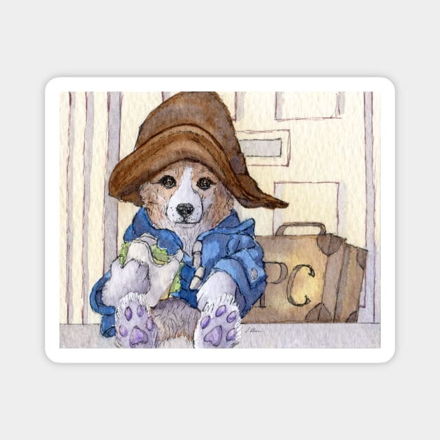 Pembroke corgi dog with his cheese and lettuce sandwich Magnet by SusanAlisonArt