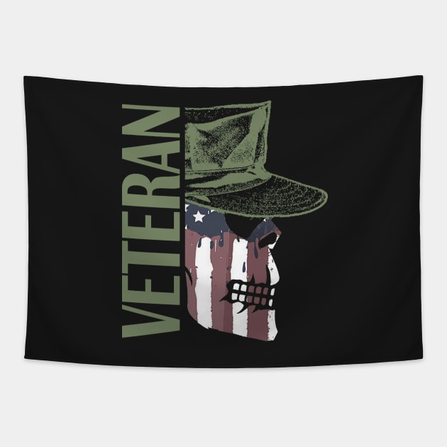 Veteran Painted American Flag Military Skull Tapestry by Sneek661