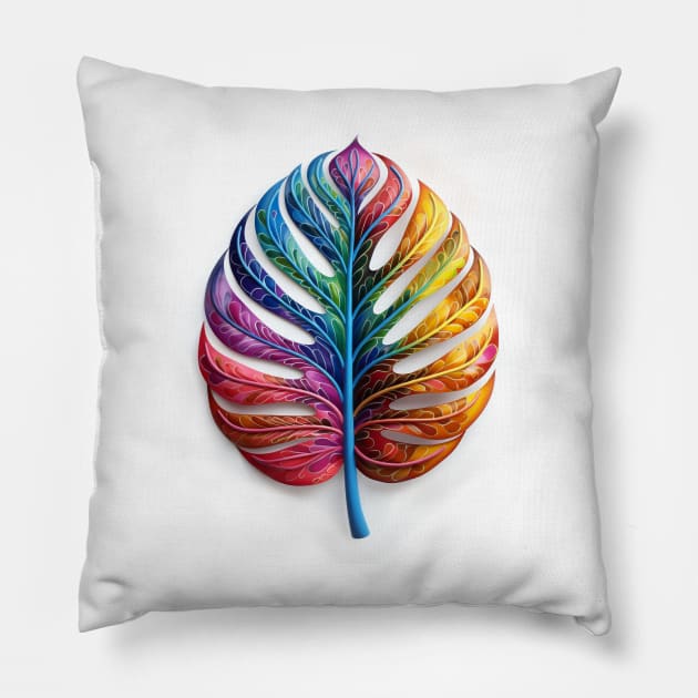 Rainbow monstera leaf Pillow by BloodRubyz