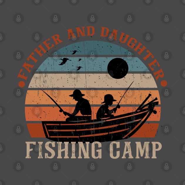 Daughter and Father Fishing design retro vintage sunset fishing club camp by SpaceWiz95