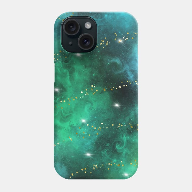 Trendy Green Blue Teal Gold Galaxy Pattern Phone Case by jodotodesign