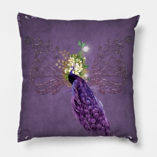 Wonderful elegant peacock with flowers Pillow