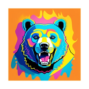 Modern Abstract Pop Art Style Laughing Bear Drawing T-Shirt