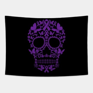 Tattoo Skull Alzheimer's Awareness Halloween Tapestry