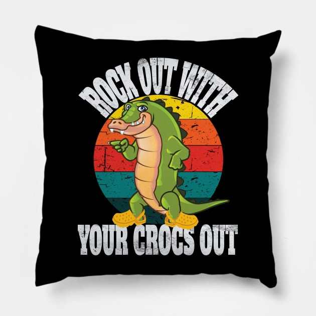 Funny Retro Rocks Out With Your Crocs Out Vintage Pillow by Envision Styles