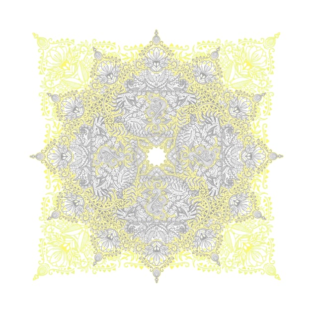 Sunny Doodle Mandala in Yellow & Grey by micklyn