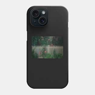 Pink Roses Growing on a White Picket Fence Phone Case