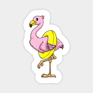 Flamingo at Swimming with Swim ring Magnet