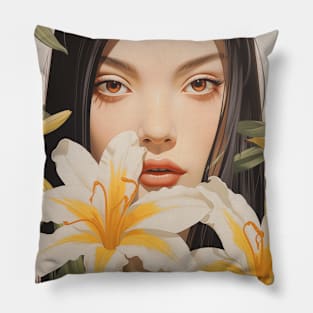 Girl with Beautiful Flower Pillow