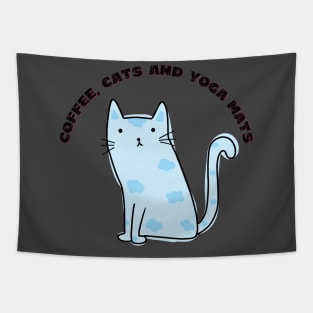 Coffee cats and yoga mats funny yoga and cat drawing Tapestry