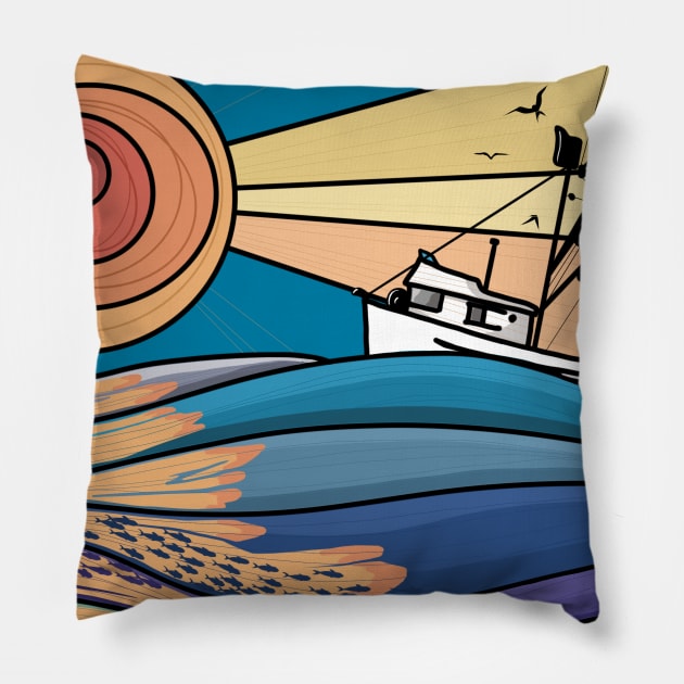 Retro Seiner Pillow by Tiny Bird Studio