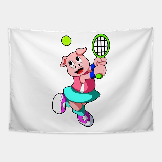 Pig at Tennis with Tennis racket & Skirt Tapestry by Markus Schnabel