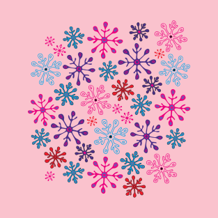 SNOWFLAKES Christmas Xmas Winter Holidays in Non-Traditional Fuchsia Pink Purple Blue Red on Pink - UnBlink Studio by Jackie Tahara T-Shirt