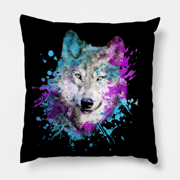 Dramabite Watercolor wolf Pillow by dramabite