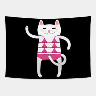 White Cat Wearing a Pink Bikini Swimsuit Tapestry