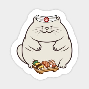 Funny fat cat is a sushi chef Magnet