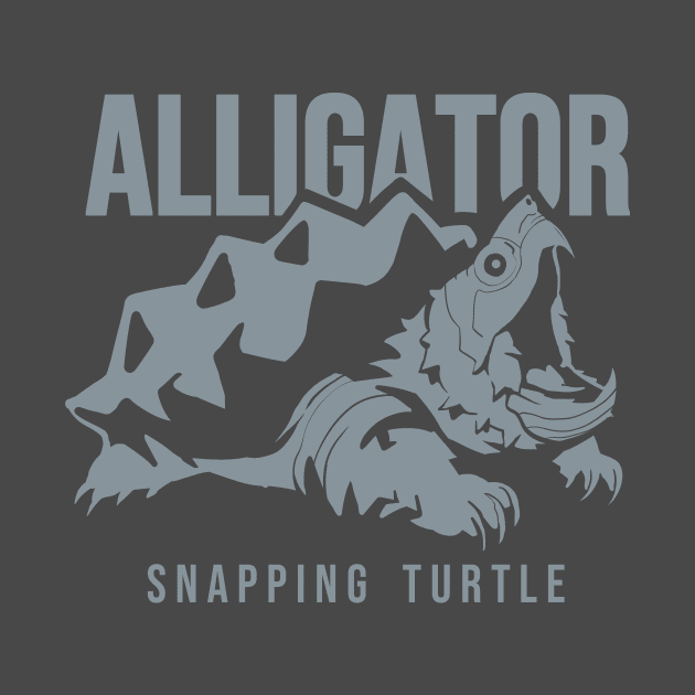 Alligator snapping turtle, reptiles lovers in grey ink by croquis design