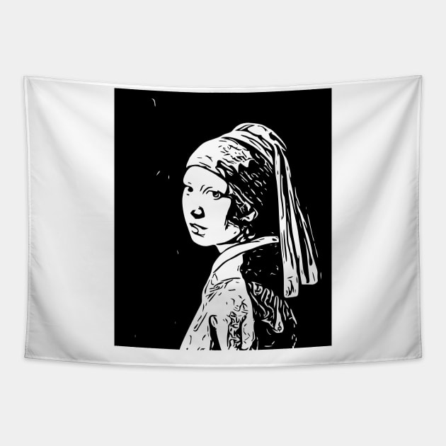 Girl with a Pearl Earring | Johannes Vermeer | Line art Tapestry by Classical