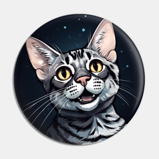 Happy Smiling Egyptian Mau Cat Portrait Pin