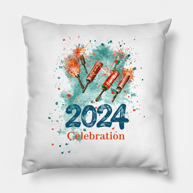 2024 Celebration: Sparkling Firework Art with Paintbrush Style Pillow by YUED