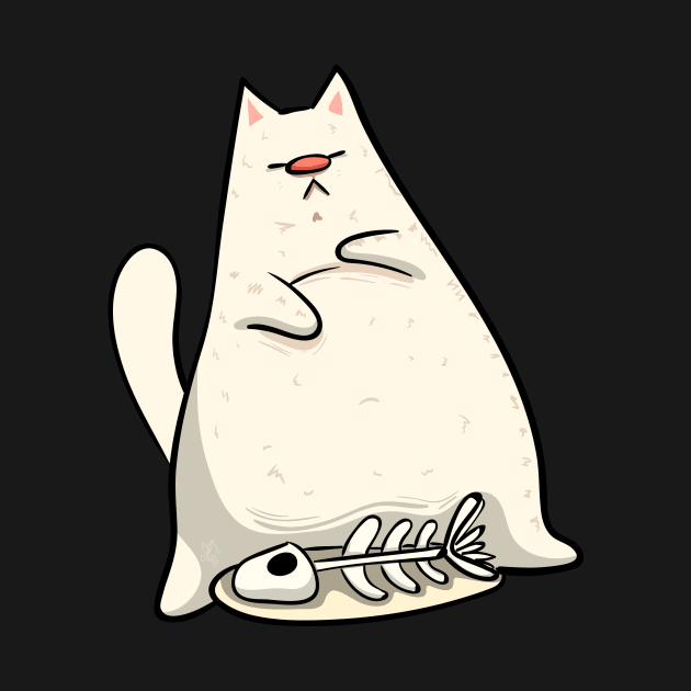 White Lazy Cat Design by KPrimeArt