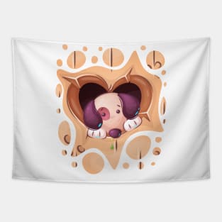 Puppy in heart hole Tapestry