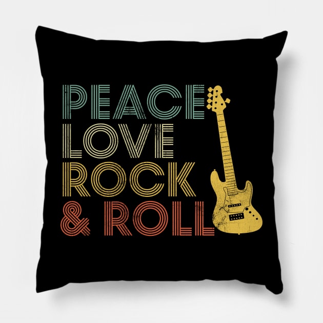 Peace Love Rock and Roll Vintage 70s Retro Music Pillow by DetourShirts