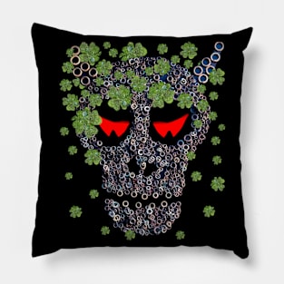 Creepy Mechanical Skull Green Clovers Funny St Patricks Day Pillow