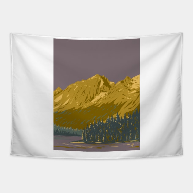 String Lake in Grand Teton National Park Wyoming USA WPA Art Poster Tapestry by retrovectors