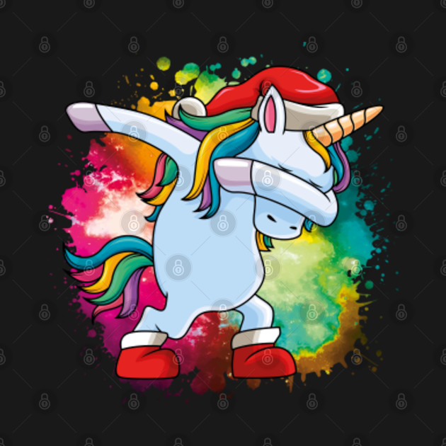 Discover Unicorn Dabbing Christmas Colors Rainbow Comic Xmas Dab Party Xmas Cool Hat Santa - Unicorn Christmas - T-Shirt