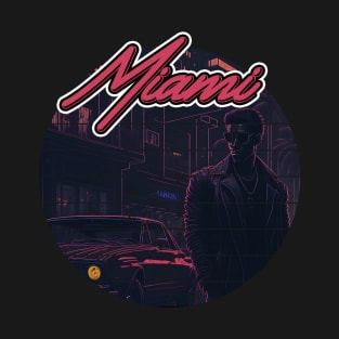 Miami City Streets in Retro Heat: A Captivating 80s-Style T-Shirt