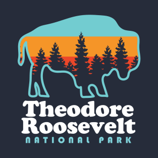 Theodore Roosevelt National Park Camping Bison Retro T-Shirt