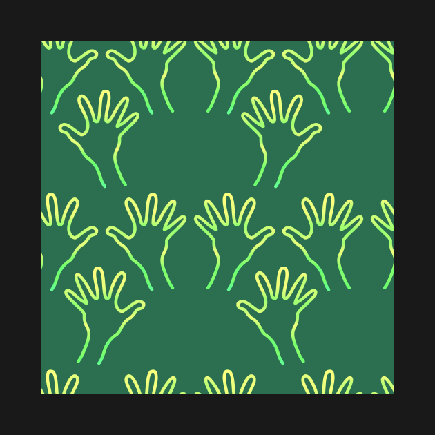 Cave Hands Anew Yellow-Green on Green 5748 by ArtticArlo