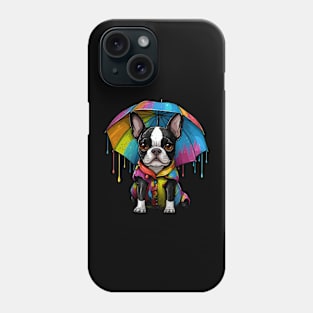 Boston Terrier Rainy Day With Umbrella Phone Case