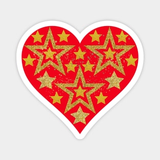 Gold stars in red heart. Magnet