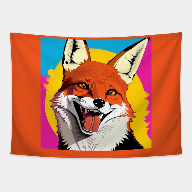 Modern Abstract Pop Art Style Laughing Fox Drawing Tapestry by thejoyker1986