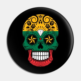 Lithuanian Flag Sugar Skull with Roses Pin